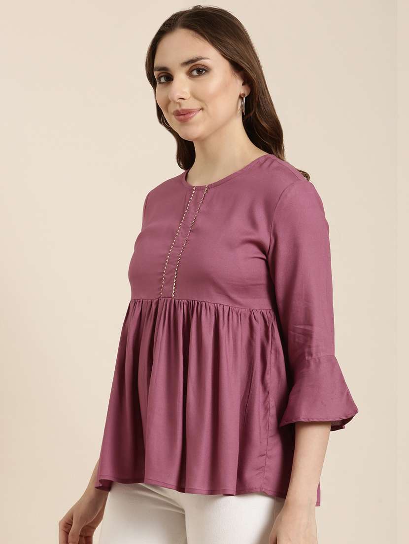 women lavender round neck a-line kurti - 20960871 -  Standard Image - 1