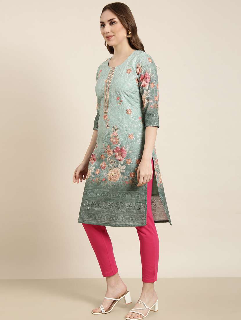 women three quarter sleeve straight kurta - 20960882 -  Standard Image - 1