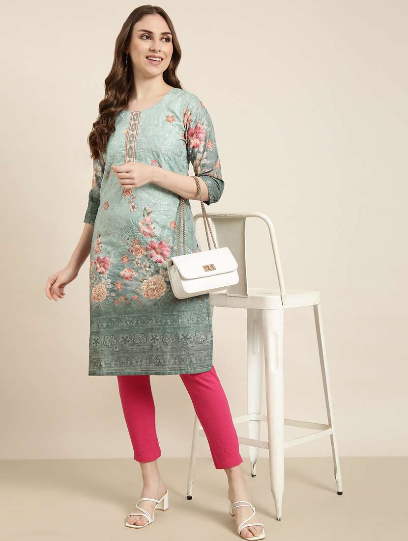 women three quarter sleeve straight kurta - 20960882 -  Standard Image - 4