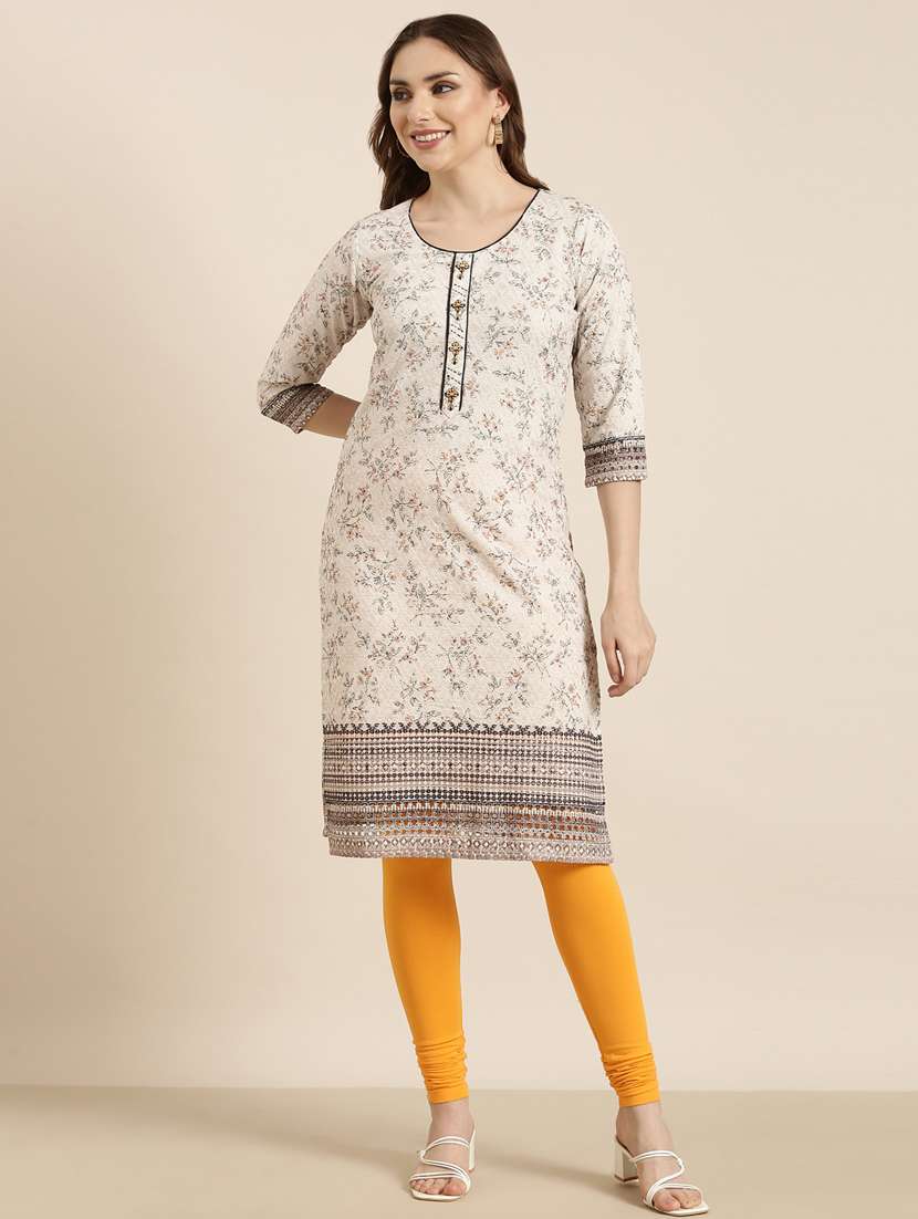 women beige round neck straight kurta - 20960884 -  Zoom Image - 0