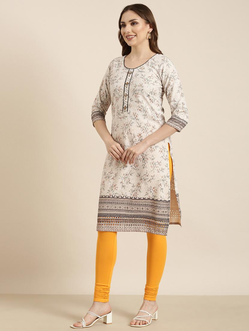 women beige round neck straight kurta - 20960884 - Standard Image - 1