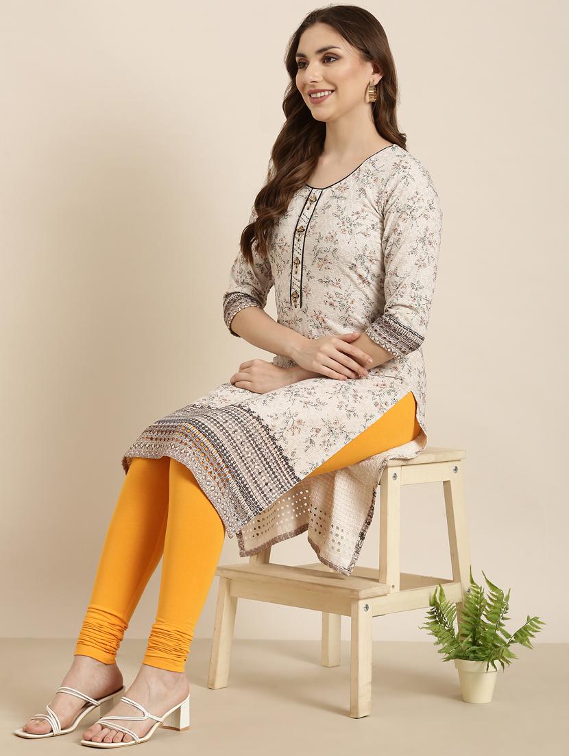women beige round neck straight kurta - 20960884 - Standard Image - 4