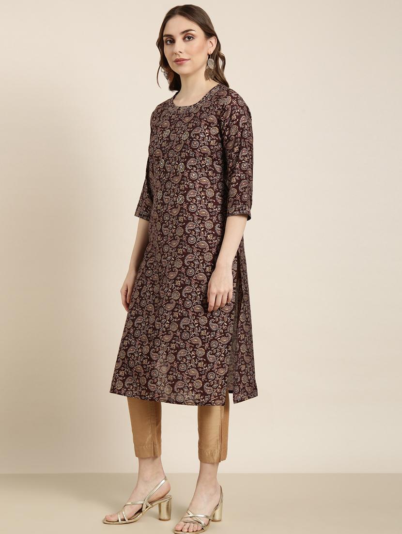 women three quarter sleeve straight kurta - 20960889 - Standard Image - 1