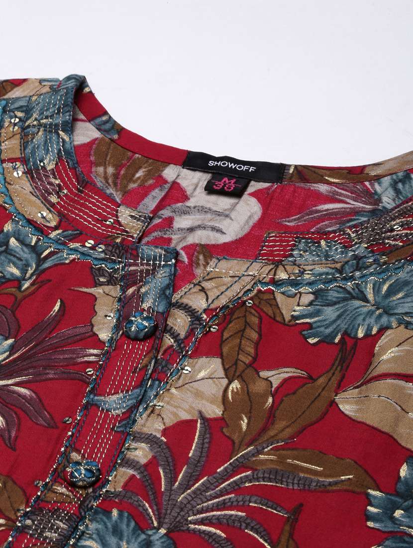 women maroon notch neck straight kurta - 20960897 -  Standard Image - 6