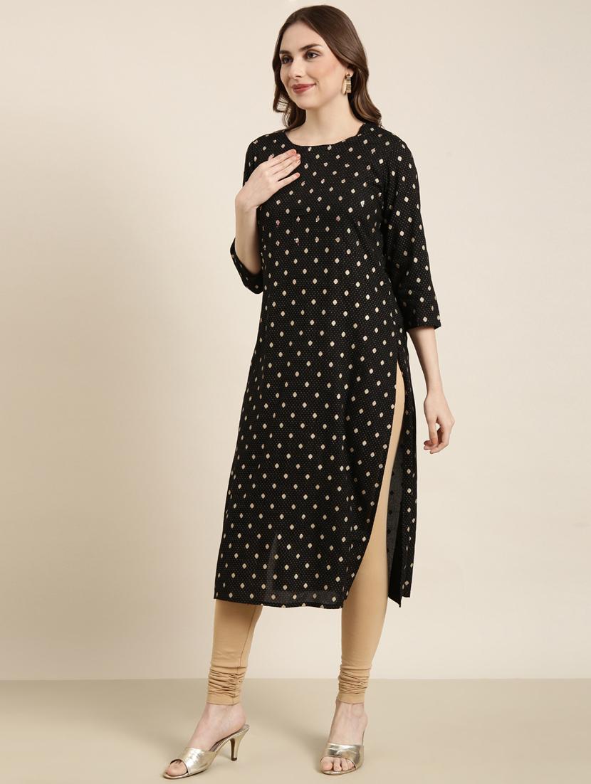 women black round neck straight kurta - 20960908 -  Standard Image - 1