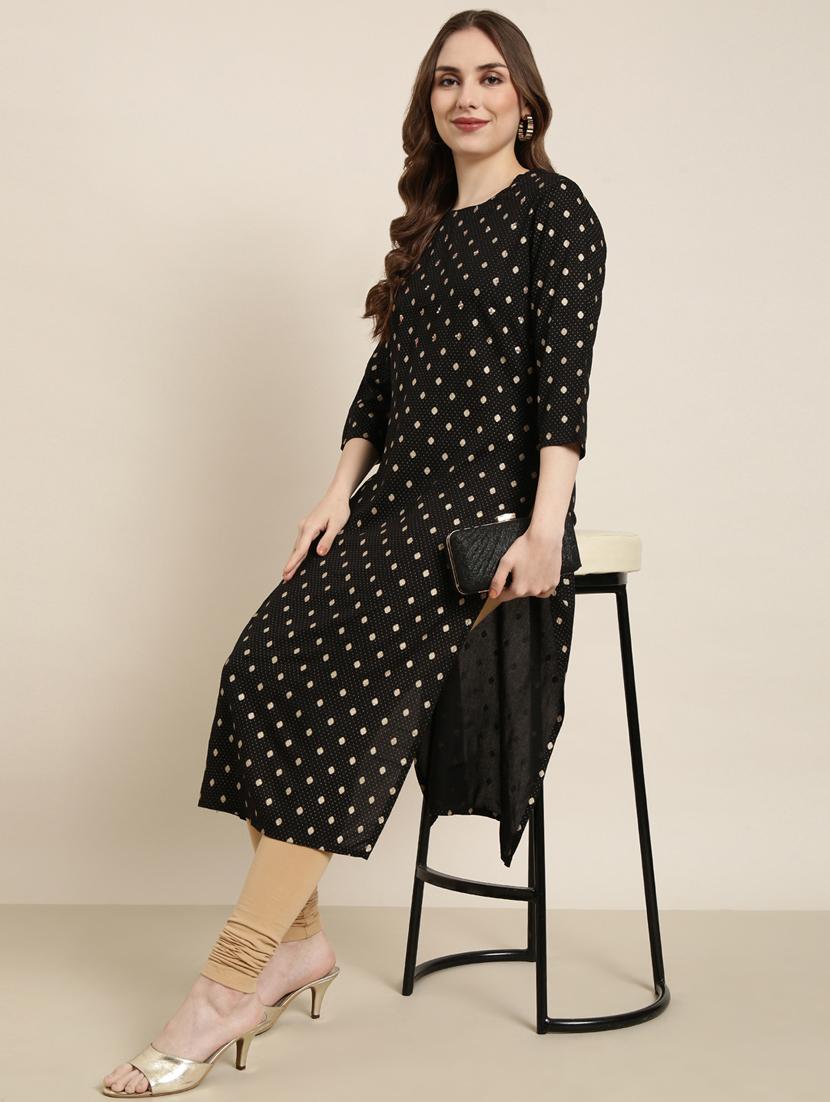 women black round neck straight kurta - 20960908 - Standard Image - 4