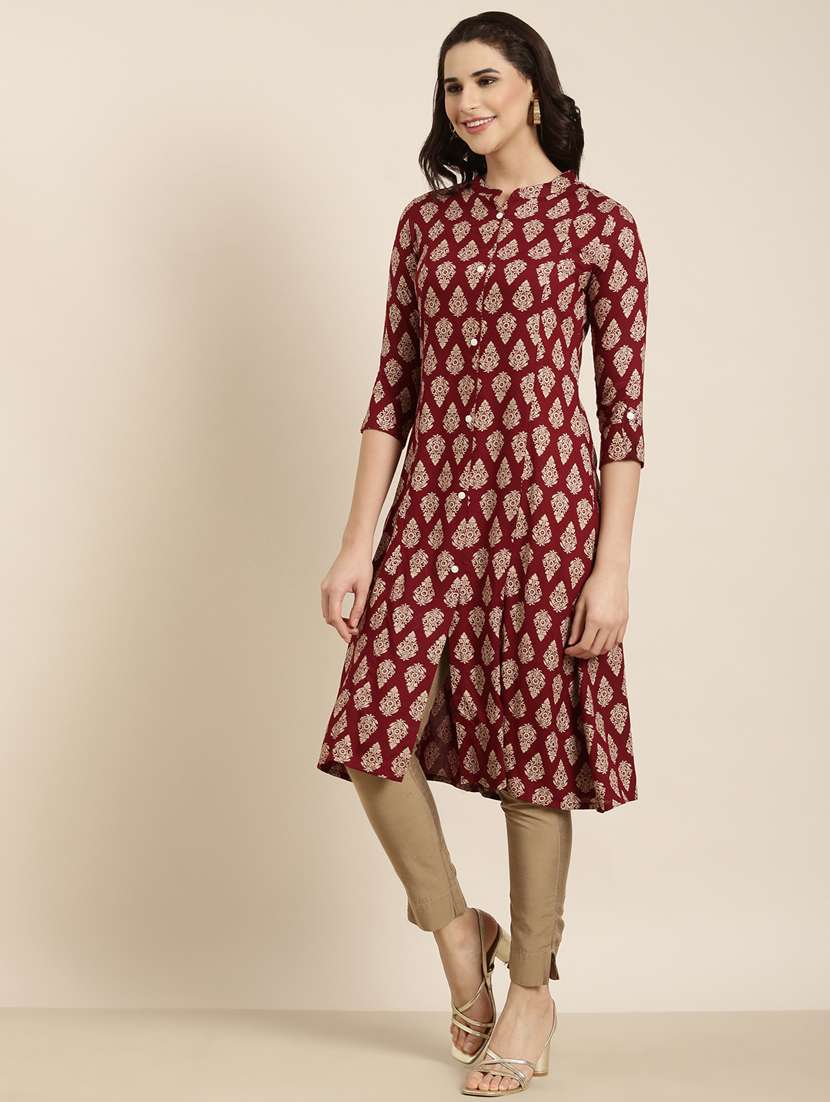 women roll up sleeve straight kurta - 20960924 -  Standard Image - 1