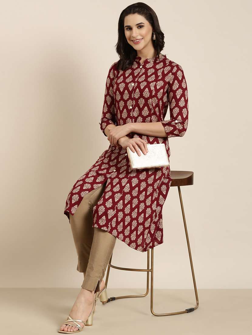 women roll up sleeve straight kurta - 20960924 -  Standard Image - 4