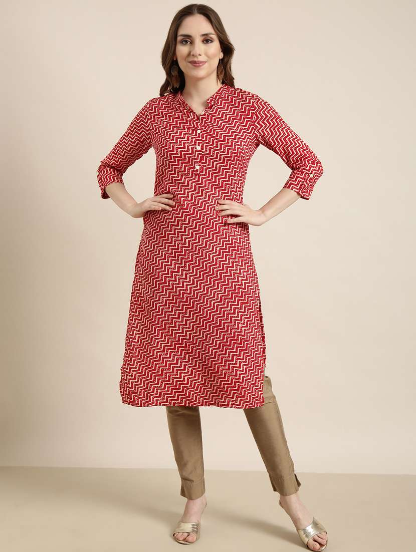women red mandarin neck straight kurta
