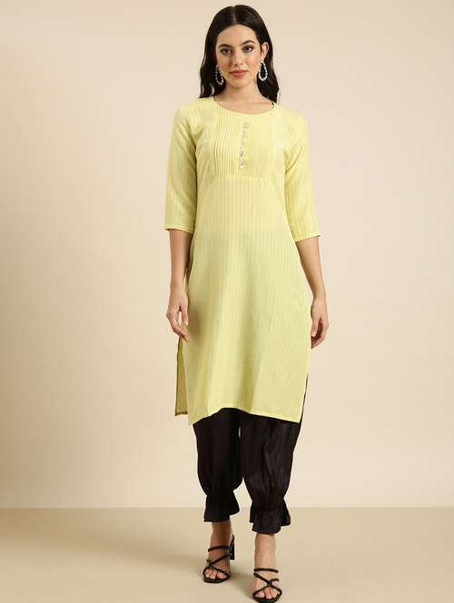 women three quarter sleeve straight kurta - 20960931 -  Standard Image - 0