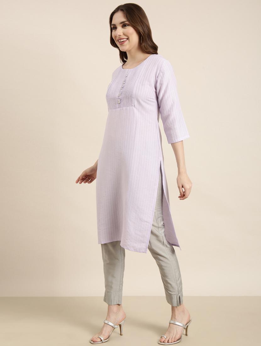 women three quarter sleeve straight kurta - 20960932 - Standard Image - 1