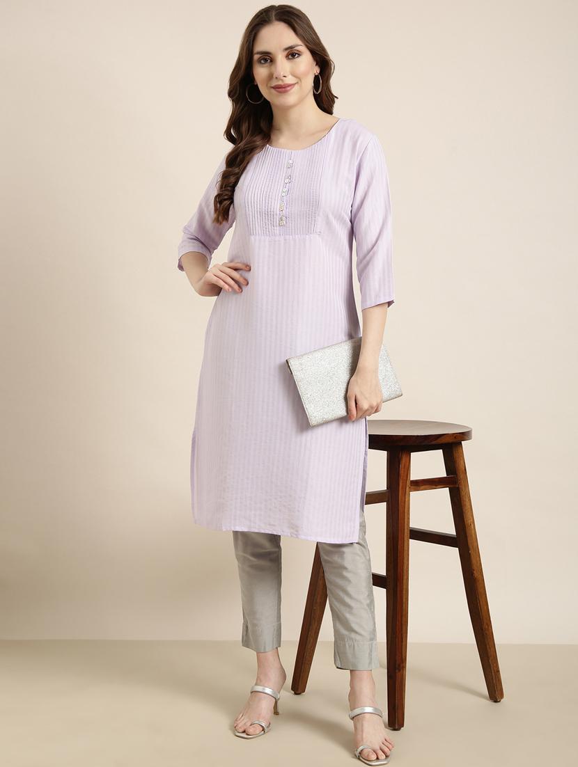 women three quarter sleeve straight kurta - 20960932 - Standard Image - 4