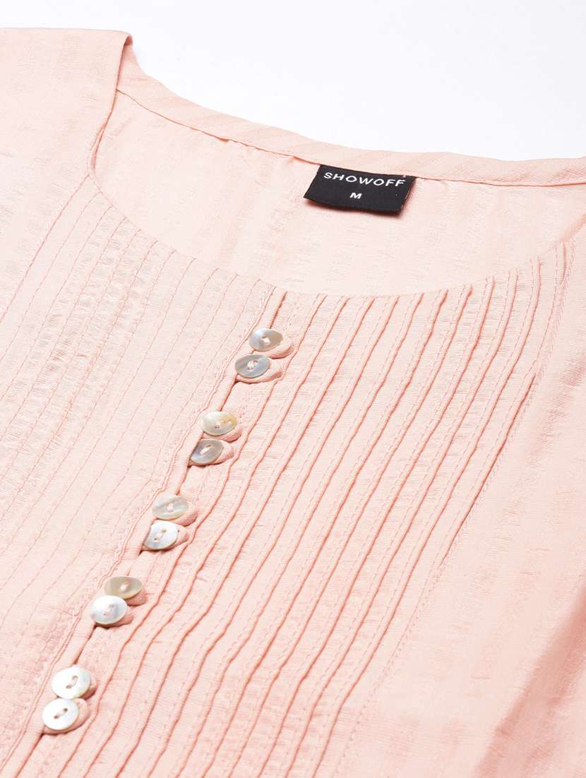 women peach round neck straight kurta - 20960933 -  Standard Image - 6