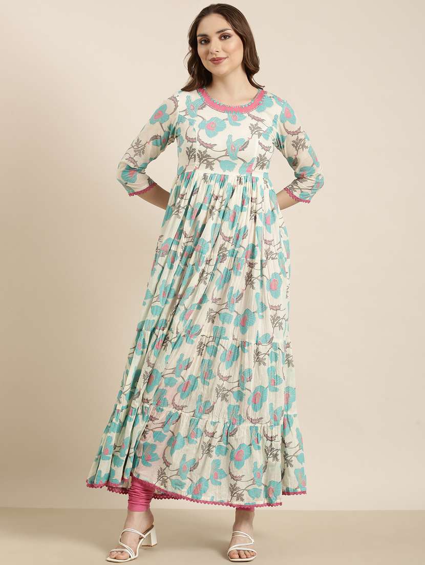 women floral print tiered kurta