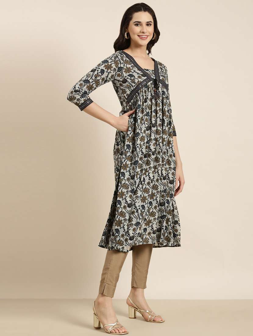 women blue v neck floral printed kurta - 20960941 -  Standard Image - 1