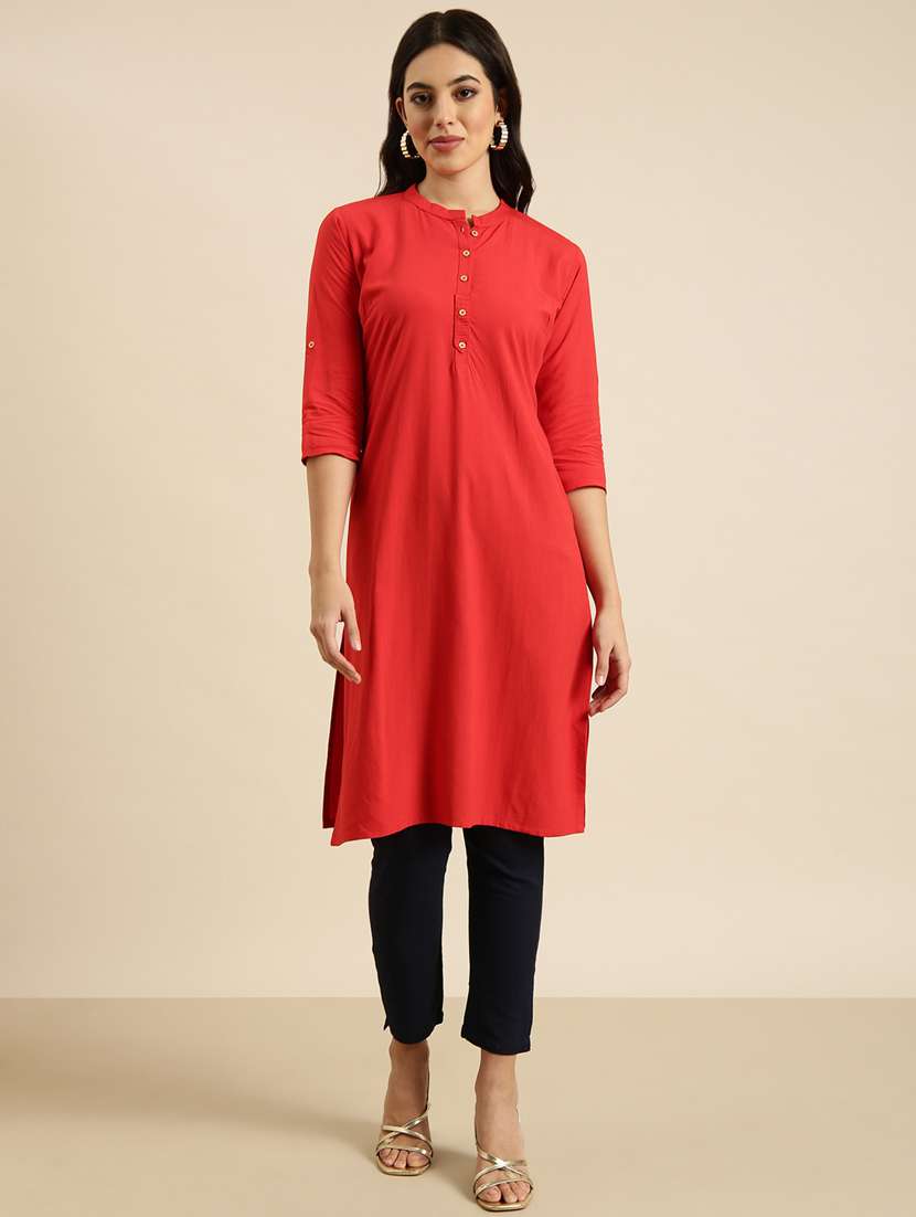 women three quarter sleeve straight kurta