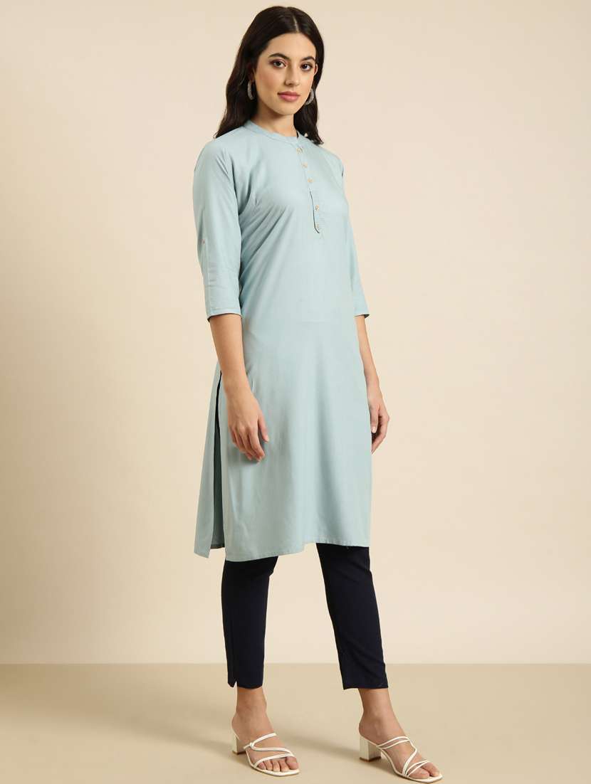 women three quarter sleeve straight kurta - 20960948 -  Standard Image - 1