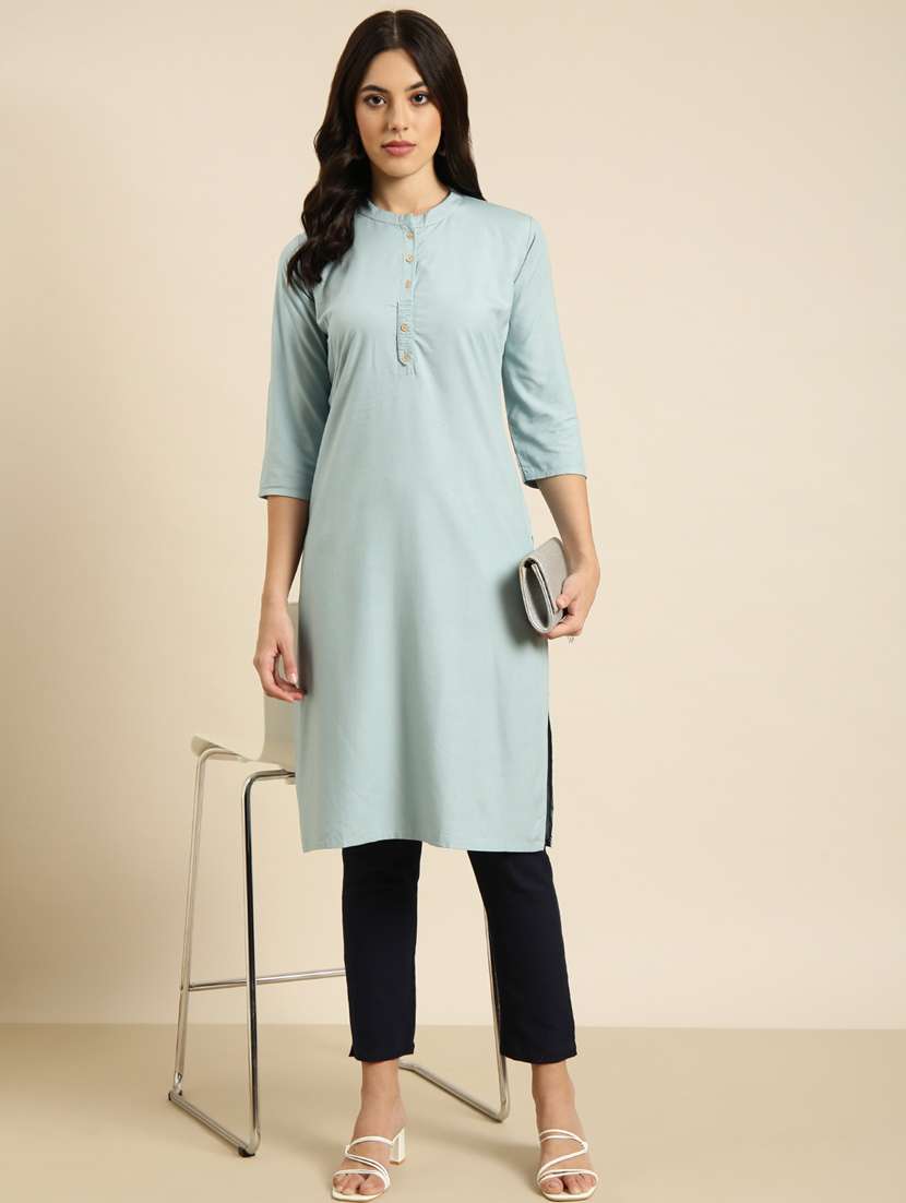 women three quarter sleeve straight kurta - 20960948 -  Standard Image - 4