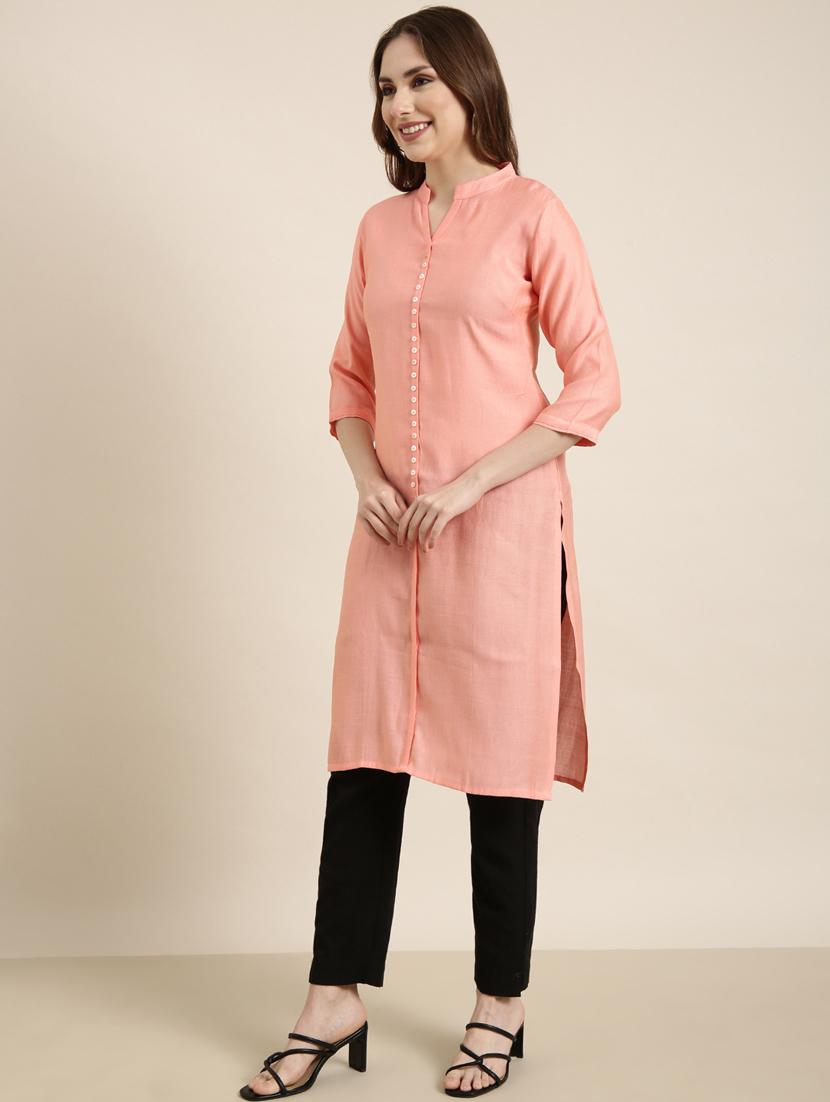 women three quarter sleeve straight kurta - 20960952 -  Standard Image - 1
