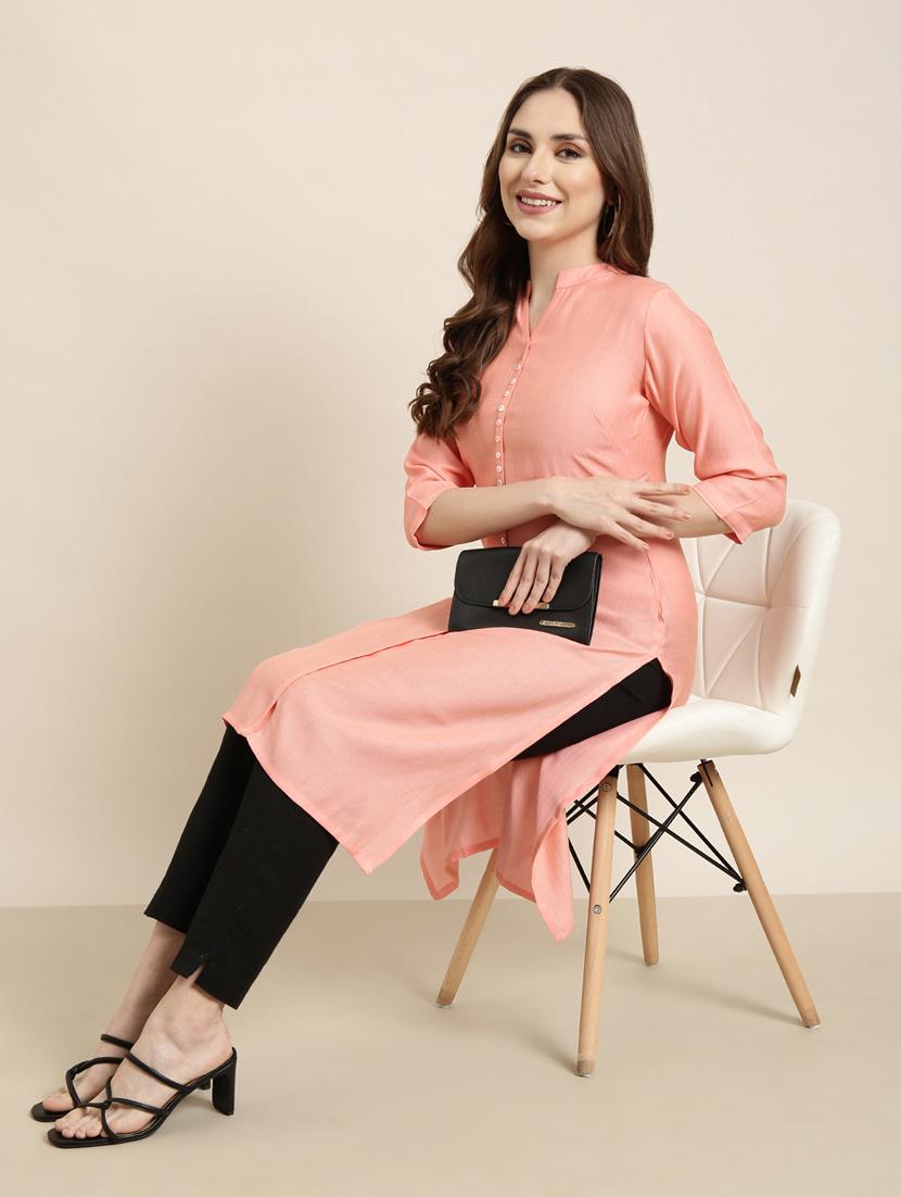 women three quarter sleeve straight kurta - 20960952 - Standard Image - 4