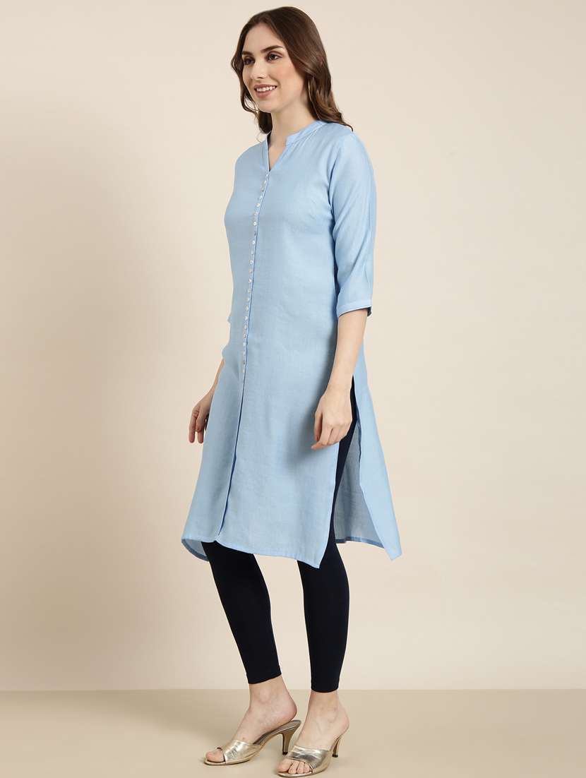 women three quarter sleeve straight kurta - 20960953 -  Standard Image - 1