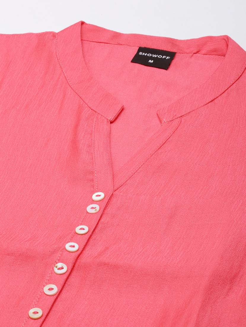 women pink mandarin neck straight kurta - 20960955 -  Standard Image - 6