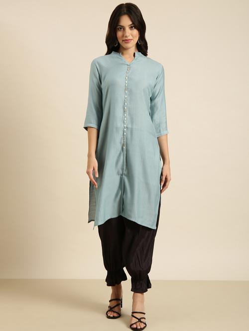 women three quarter sleeve straight kurta - 20960956 -  Standard Image - 0
