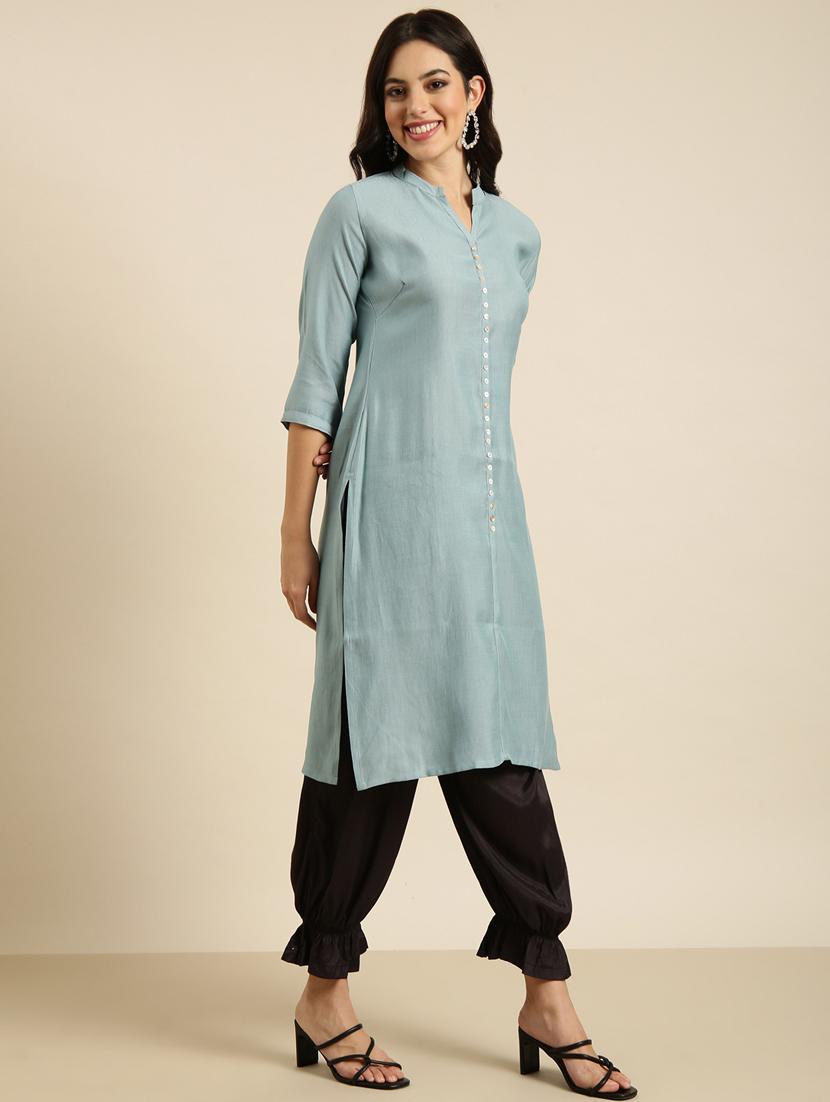 women three quarter sleeve straight kurta - 20960956 - Standard Image - 1