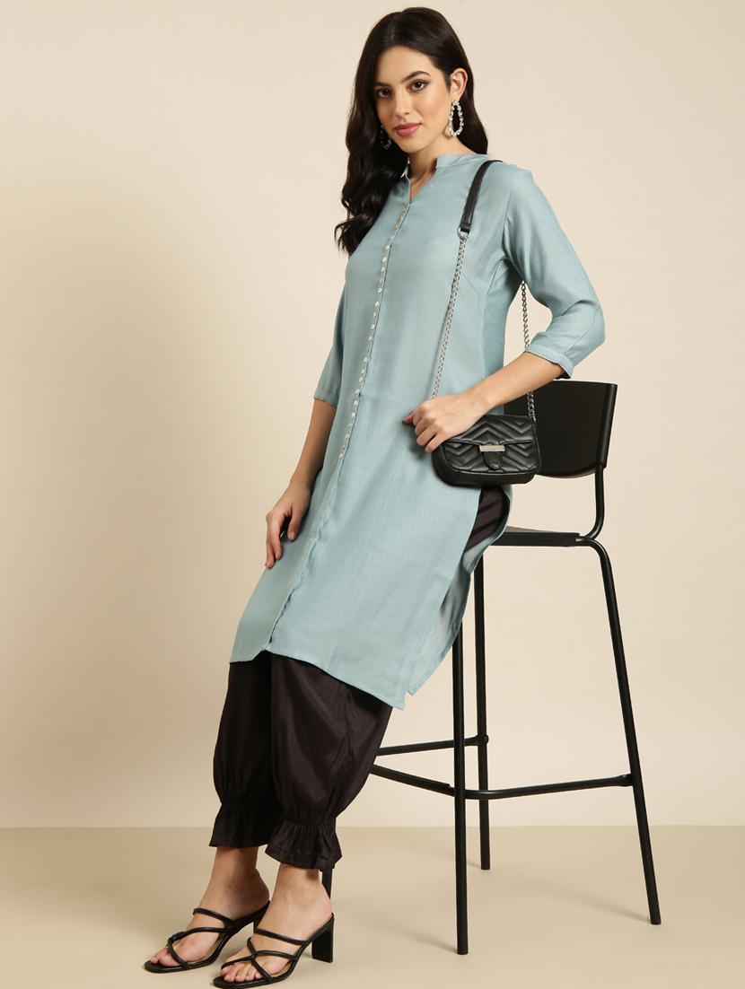 women three quarter sleeve straight kurta - 20960956 - Standard Image - 4