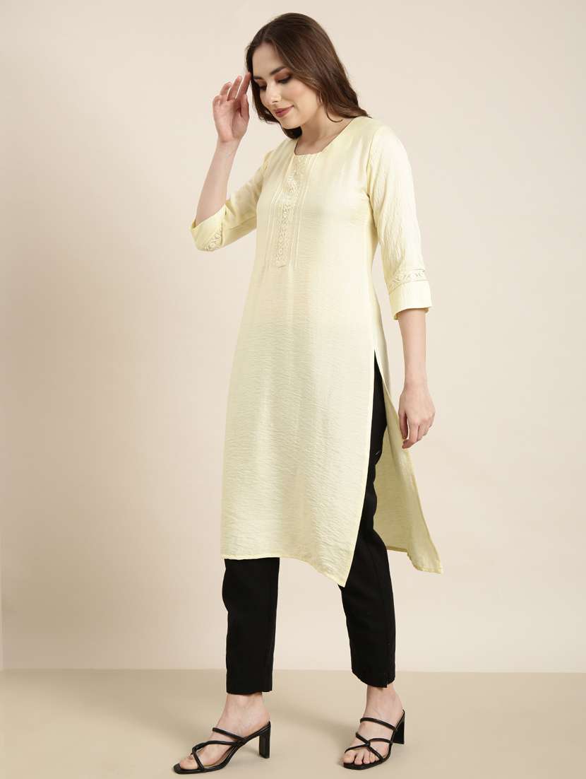women three quarter sleeve straight kurta - 20960957 -  Standard Image - 1