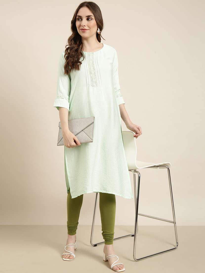 women three quarter sleeve straight kurta - 20960958 -  Standard Image - 4
