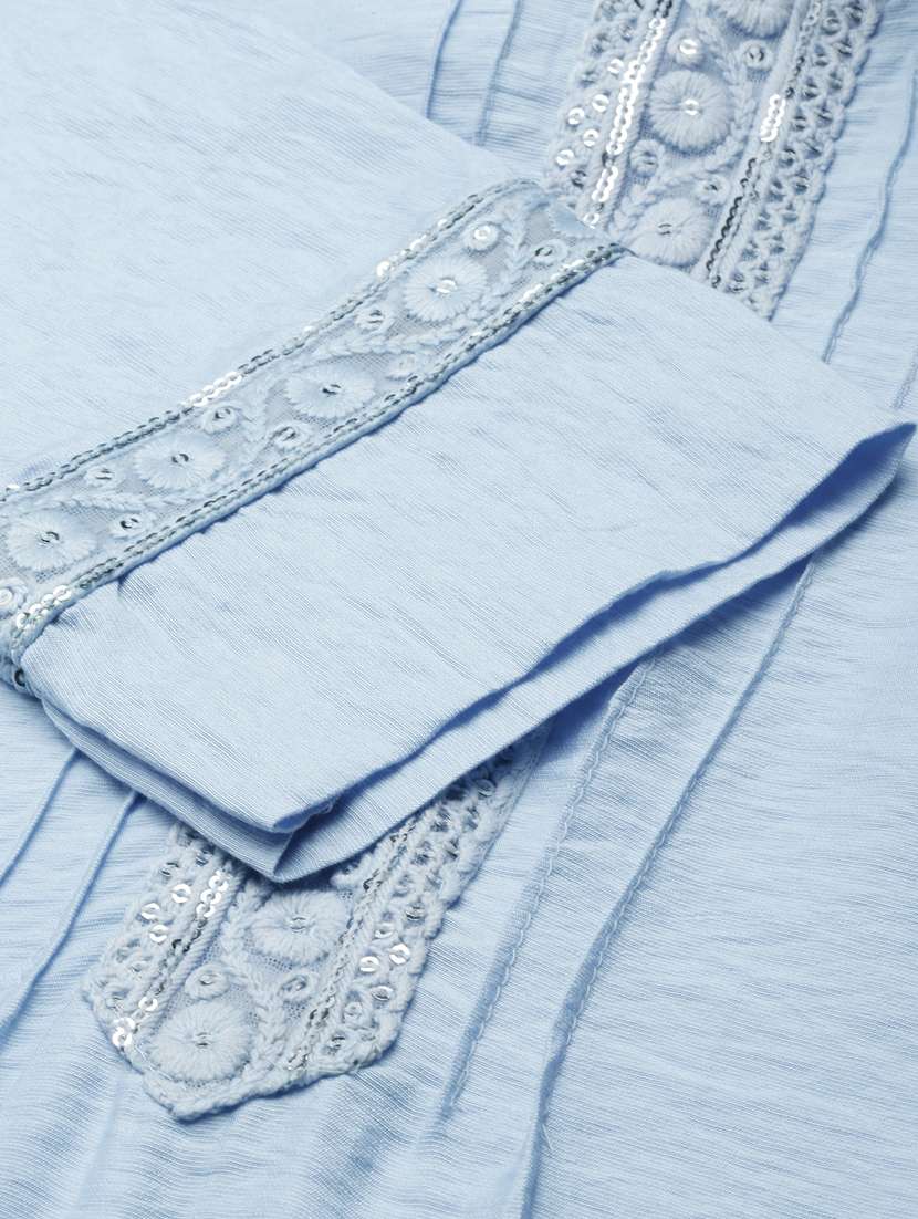 women purist blue round neck straight kurta - 20960959 -  Standard Image - 6