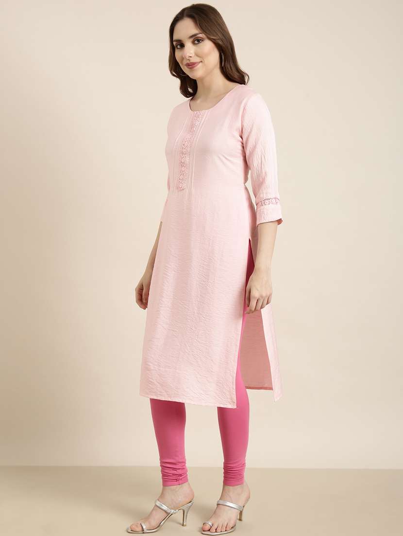 women three quarter sleeve straight kurta - 20960961 -  Standard Image - 1