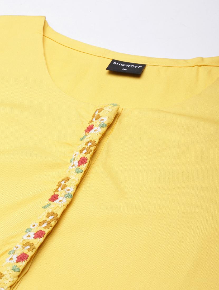 women yellow round neck straight kurta - 20960963 - Standard Image - 6