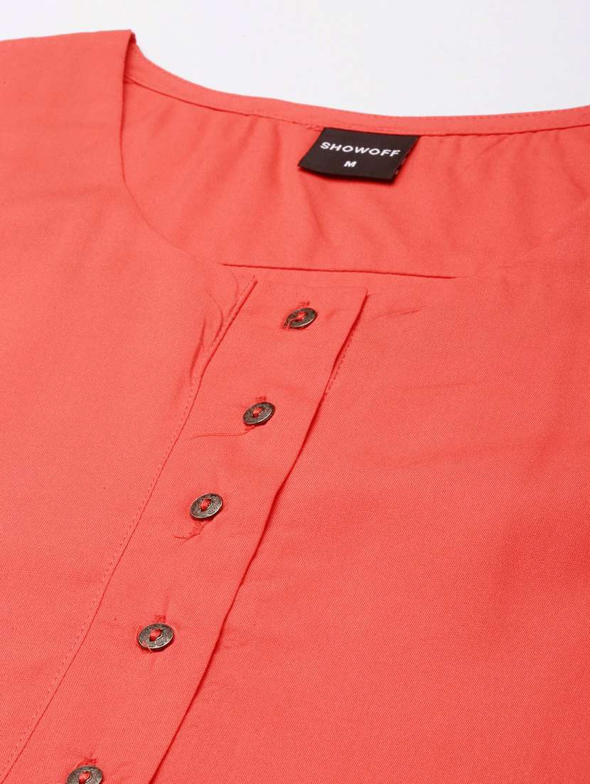 women coral round neck straight kurta - 20960966 -  Standard Image - 6