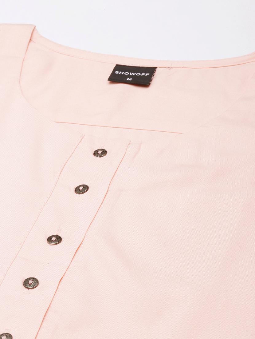 women peach round neck straight kurta - 20960968 - Standard Image - 6