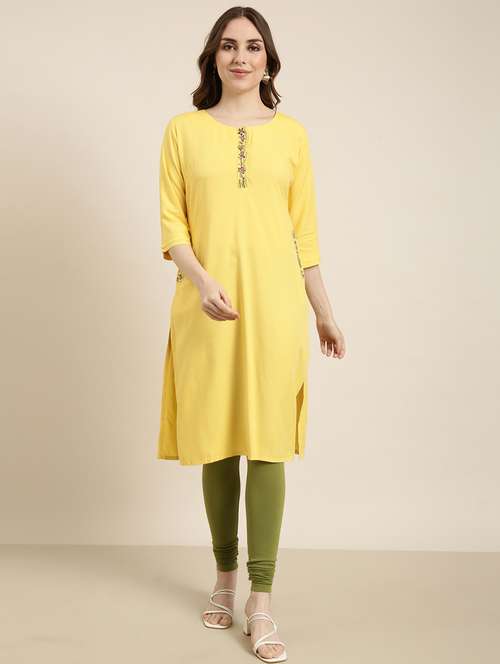 women three quarter sleeve straight kurta - 20960970 - Standard Image - 0