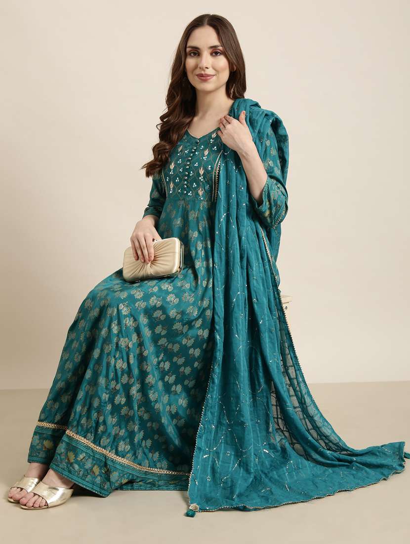 women foil print v neck kurta dupatta set - 20960973 -  Standard Image - 4