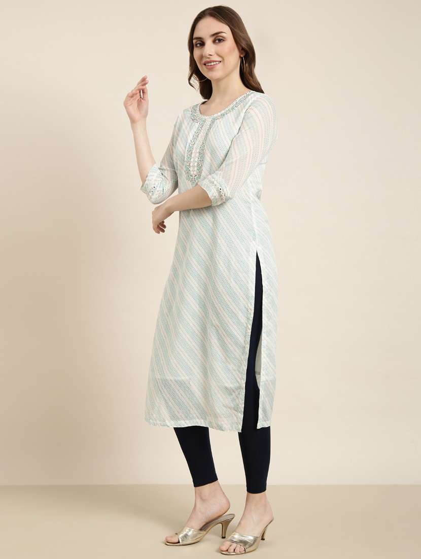 women white round neck straight kurta - 20960983 -  Standard Image - 1