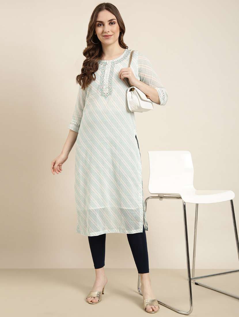 women white round neck straight kurta - 20960983 -  Standard Image - 4