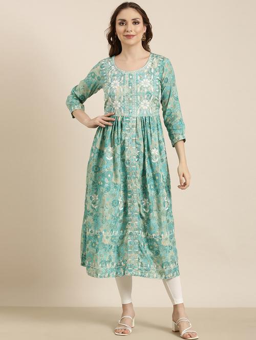 women green round neck a-line kurta - 20960987 - Standard Image - 0