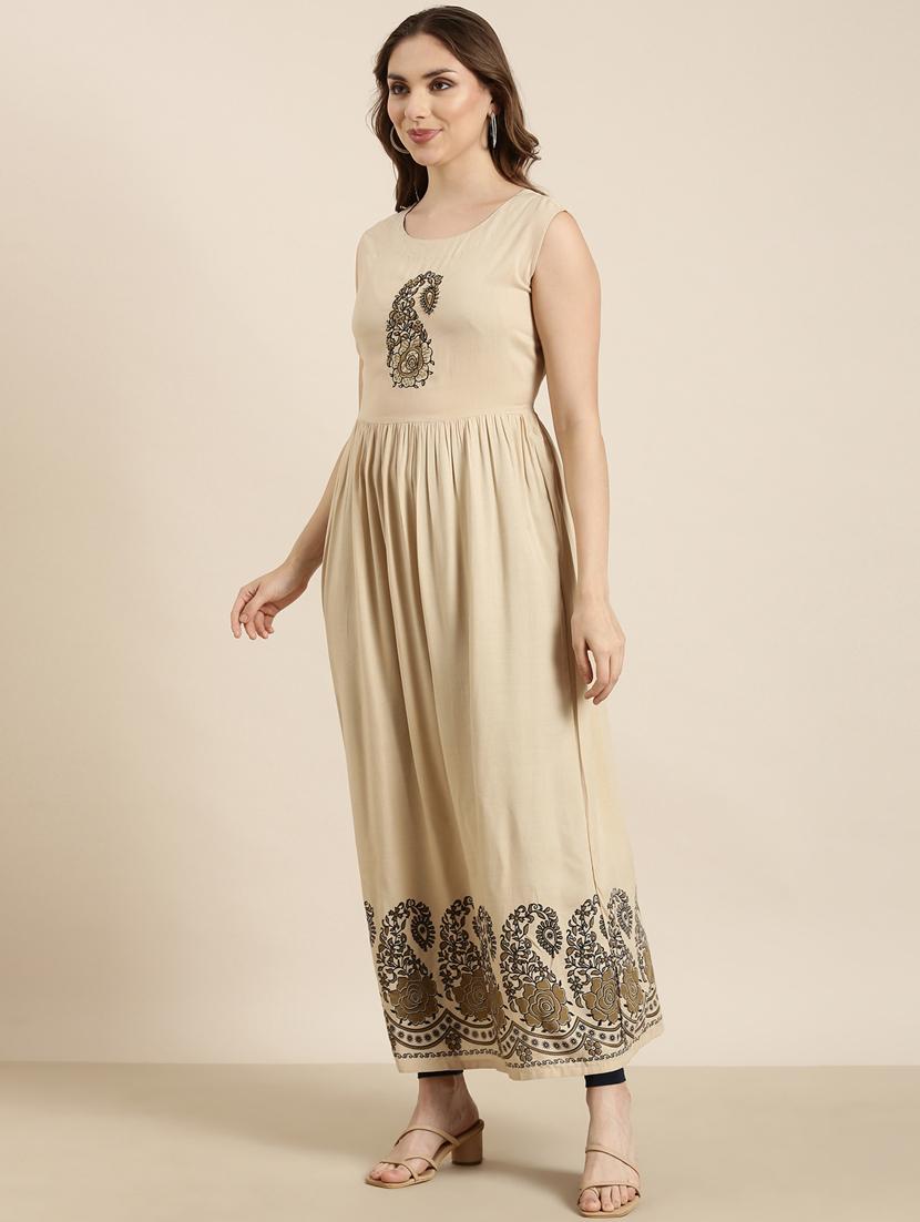 women beige round neck kurta with long shrug - 20961000 - Standard Image - 1