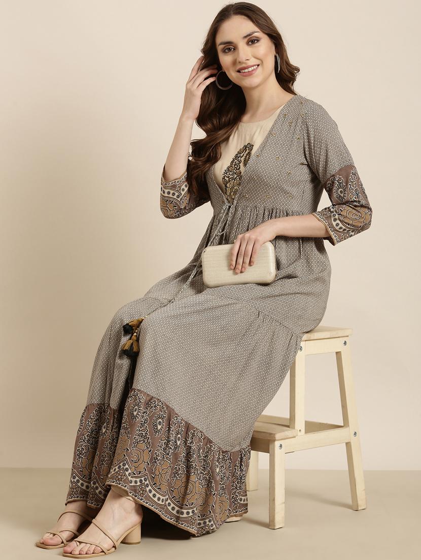 women beige round neck kurta with long shrug - 20961000 - Standard Image - 4