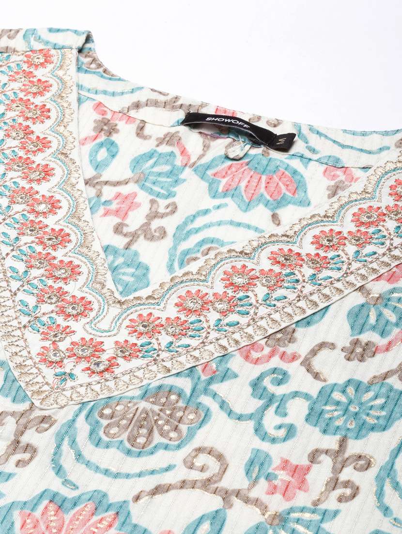 women white v neck straight kurta - 20961004 -  Standard Image - 6