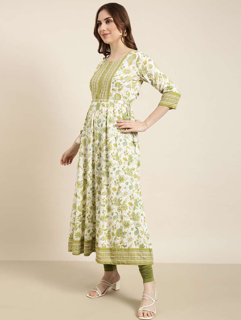 women white round neck floral printed kurta - 20961007 - Standard Image - 1