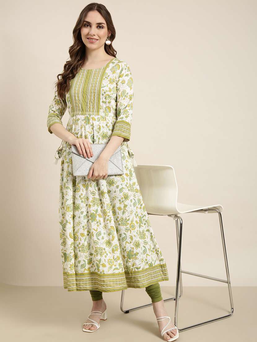 women white round neck floral printed kurta - 20961007 - Standard Image - 4