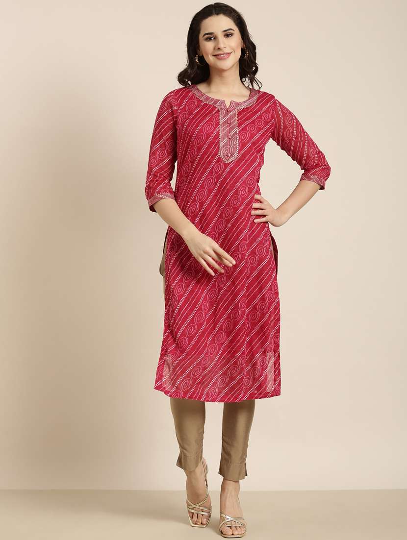women pink notch neck straight kurta - 20961008 -  Zoom Image - 0