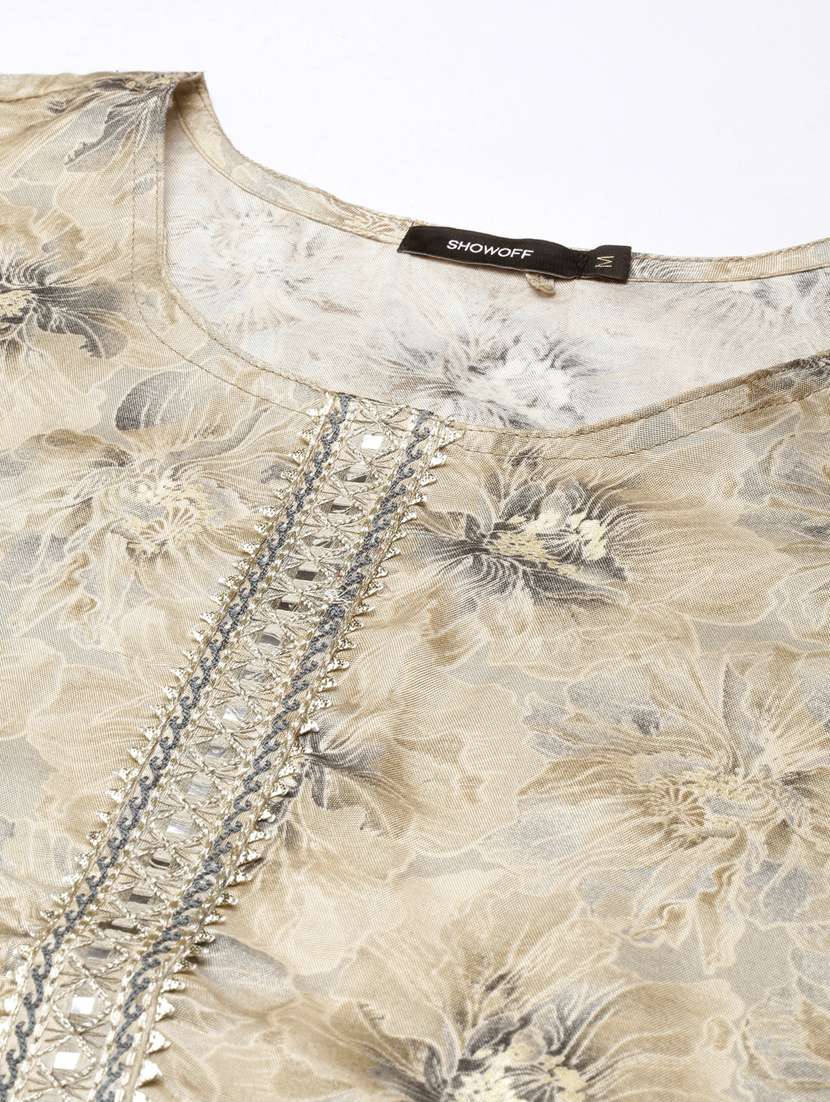 women beige round neck straight kurta - 20961016 -  Standard Image - 6