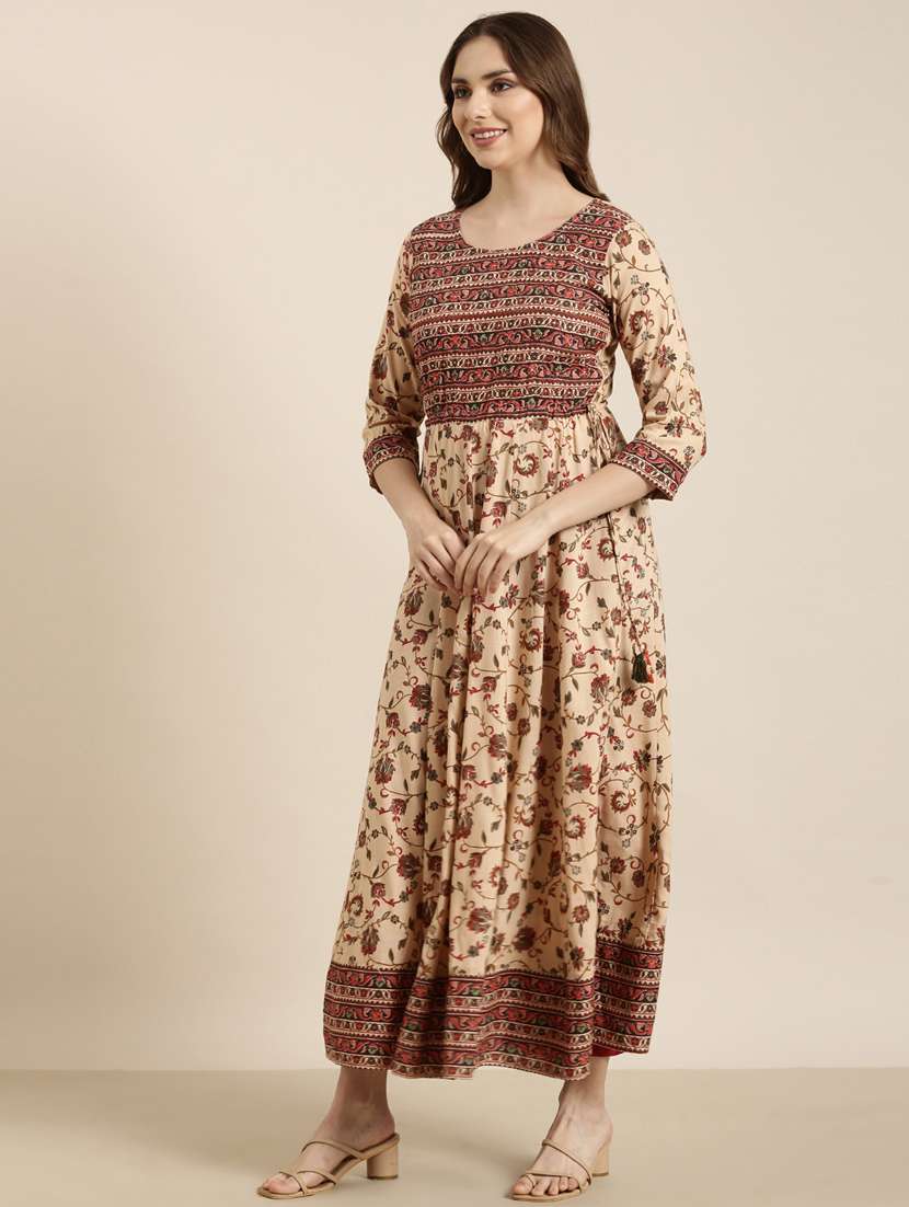 women beige round neck anarkali dress - 20961025 -  Standard Image - 1