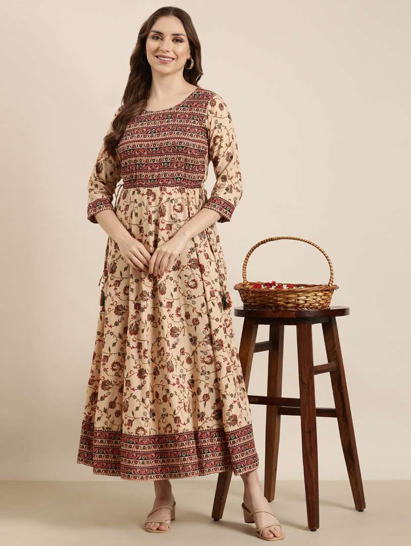 women beige round neck anarkali dress - 20961025 -  Standard Image - 4